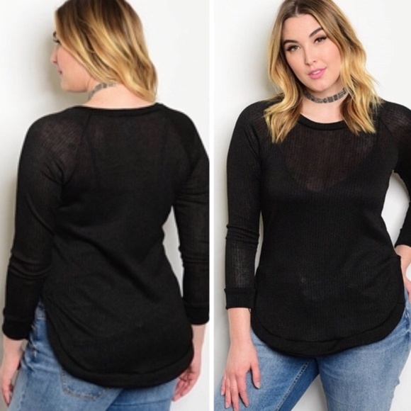 Tops - Black Ribbed Top w/ Flattering Curved Hem (NWOT)